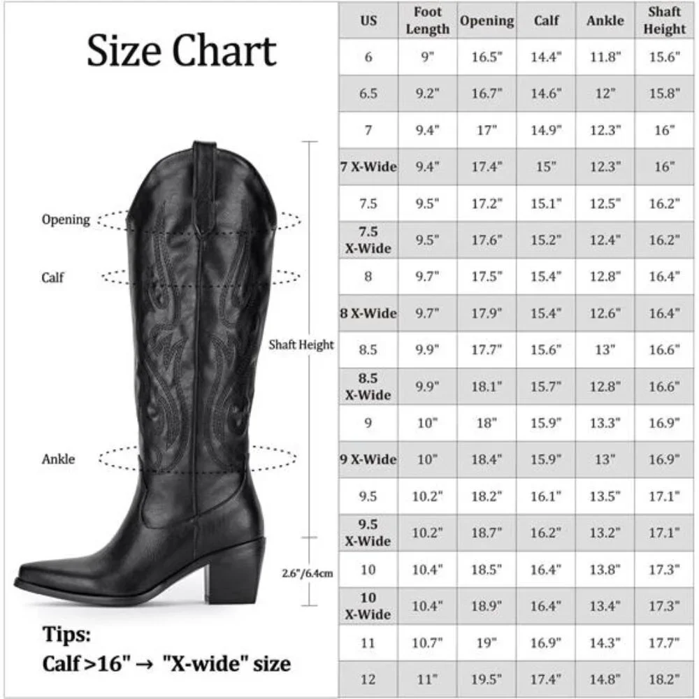 NEW Western Cowboy Boots for Women - Knee High Wide Calf Cowgirl Boots